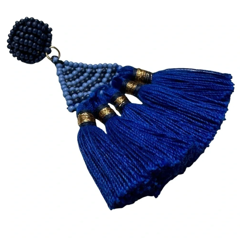Royal Blue Boho Beaded Fan Earrings